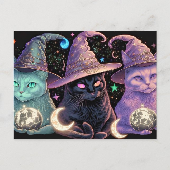 Postal Ilustracion Majestic Witchy Cats (Anverso)