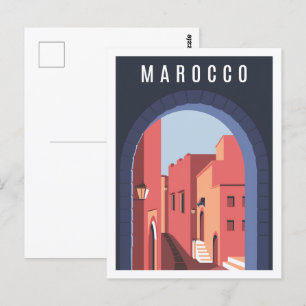 Postal Ilustracion Marocco Famous Travel Place