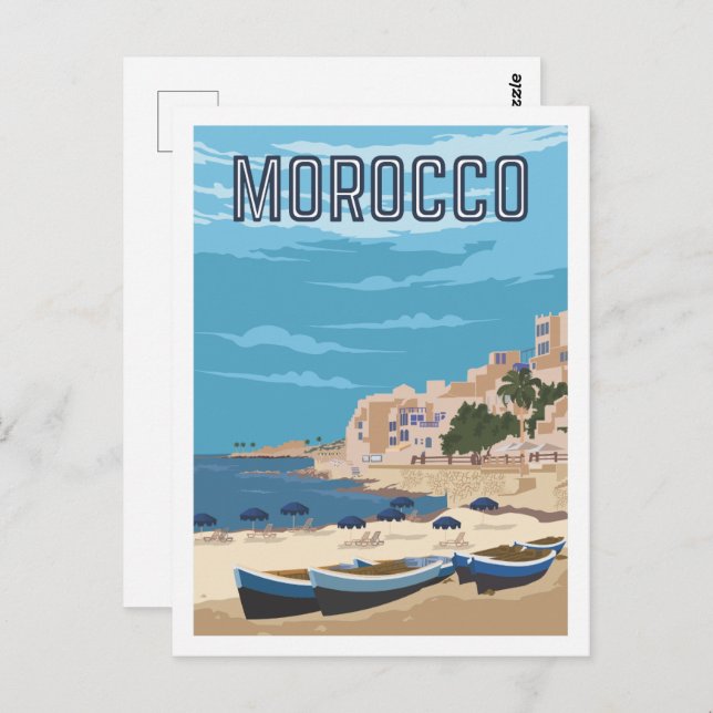 Postal Ilustracion Maruecos Beach Famous Travel Place (Anverso / Reverso)