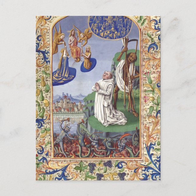 Postal Ilustración medieval de San Bernardo de Clairvaux (Anverso)