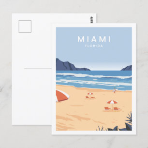 Postal Ilustracion Miami Florida USA Famous Travel Place