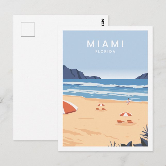 Postal Ilustracion Miami Florida USA Famous Travel Place (Anverso / Reverso)