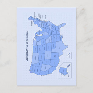 Postal Ilustración mínima del mapa de Estados Unidos en a