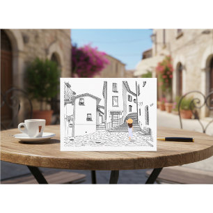 Postal Ilustración minimalista de calle europea