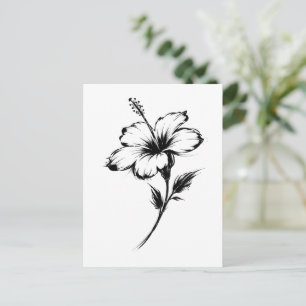 Postal Ilustración minimalista de hibisco con pinceladas