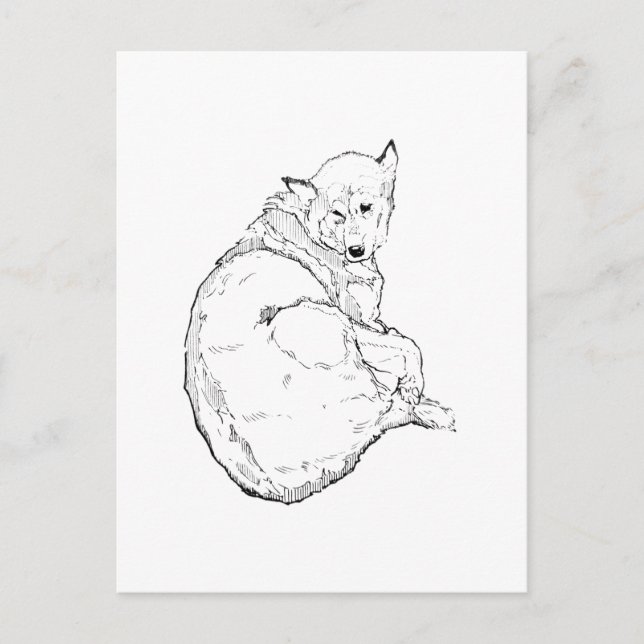 Postal Ilustración minimalista de Husky Siberiano (Anverso)