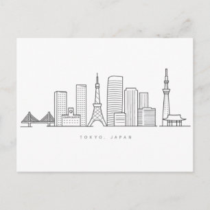 Postal Ilustración minimalista del horizonte de Tokio