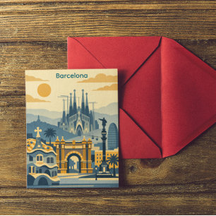 Postal Ilustración moderna de la Sagrada Familia de Barce