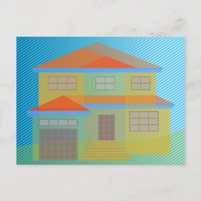 Postal Ilustracion moderno y colorido con rayas (Anverso)