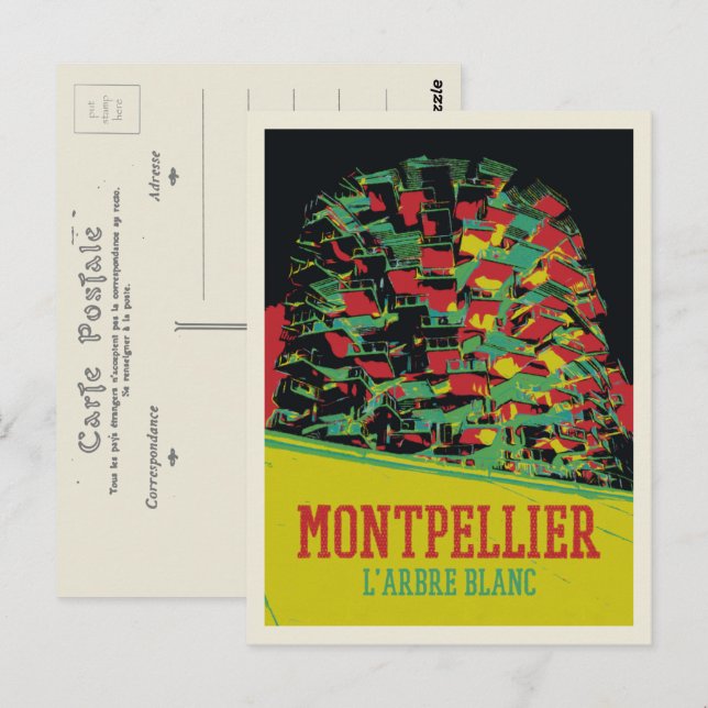 Postal Ilustracion Montpellier Arbre blanc Francia (Anverso / Reverso)