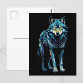 Postal Ilustracion mosaico colorido del lobo majestuoso