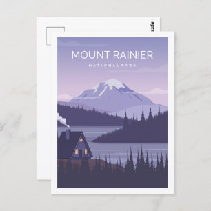 Postal Ilustracion Mount Rainier Famous Travel Place
