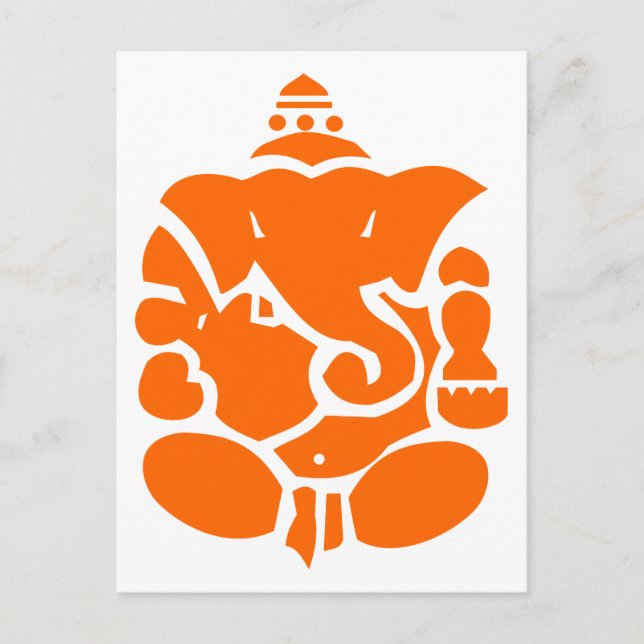 Postal Ilustracion naranja Ganesha (Anverso)