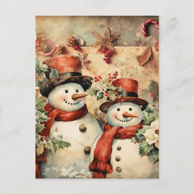 Postal ilustracion navidades Snowmen (Anverso)