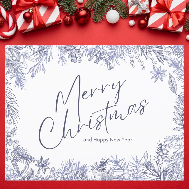 Postal Ilustracion navideño botánico Blue Merry (Subido por el creador)