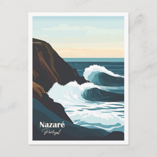 Postal Ilustracion Nazare Portugal Artwork Travel Place (Anverso)