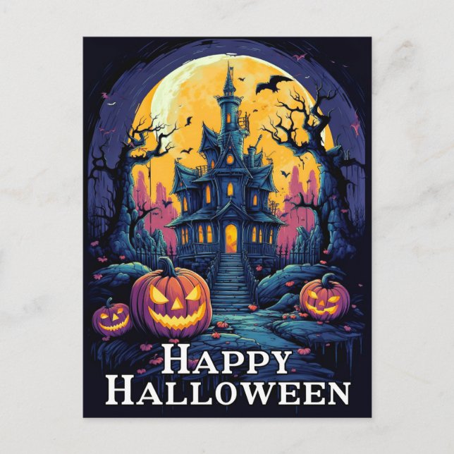 Postal Ilustracion Nefarious Pumpkin | Feliz Halloween (Anverso)