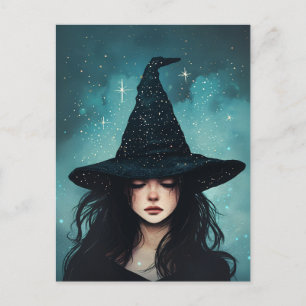 Postal Ilustracion nocturno de Brujas Starry