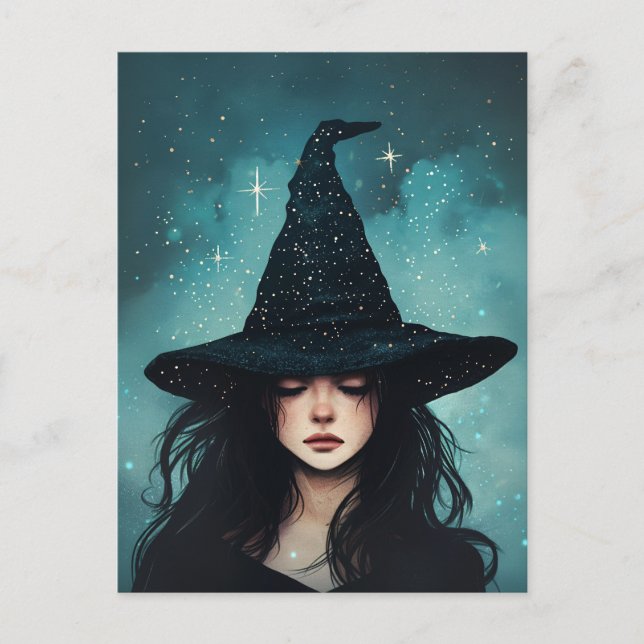 Postal Ilustracion nocturno de Brujas Starry (Anverso)