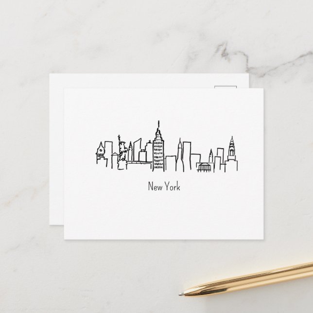 Postal Ilustracion NYC Skyline New York (Anverso/Reverso In Situ)