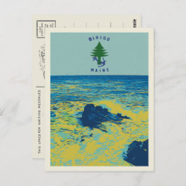 Postal Ilustracion Ocean Maritime Flag Maine USA