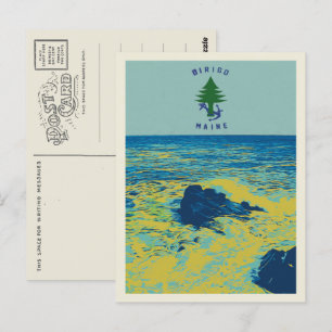 Postal Ilustracion Ocean Maritime Flag Maine USA