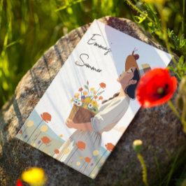 Postal Ilustración Original de Chica de Jardín Personaliz