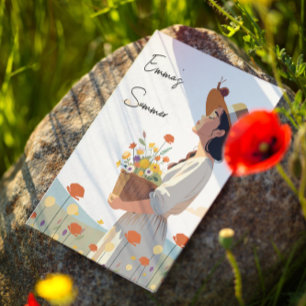 Postal Ilustración Original de Chica de Jardín Personaliz