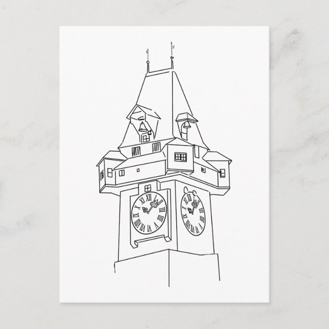 Postal Ilustracion Österreich Steiermark Grazer Uhrturm (Anverso)
