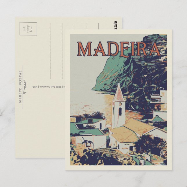 Postal Ilustracion paisajístico de Madeira Portugal (Anverso / Reverso)