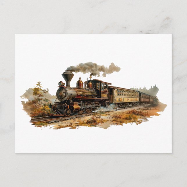 Postal Ilustracion paisajístico del tren de vapor de époc (Anverso)