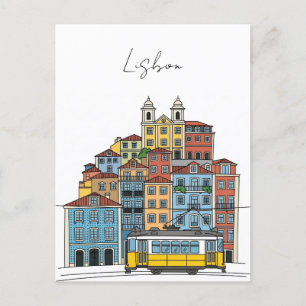 Postal Ilustracion Pantheon Alfama de Lisboa Portugal