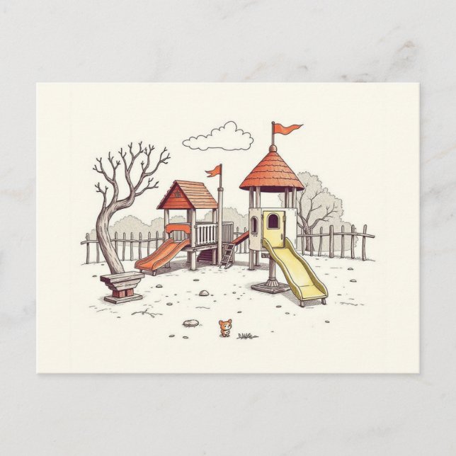 Postal Ilustración - patio de recreo (Anverso)