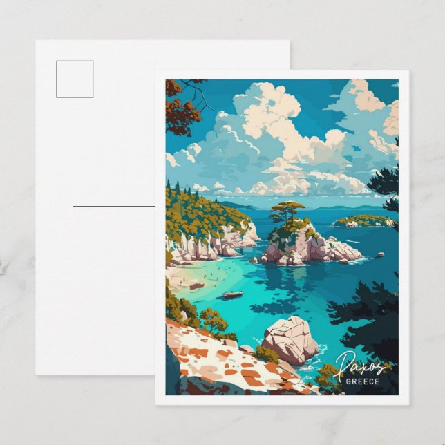 Postal Ilustracion Paxos Grecia Viaje Viejo Viejo (Anverso / Reverso)