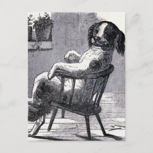 Postal ilustracion "Perro sentado en una silla"
