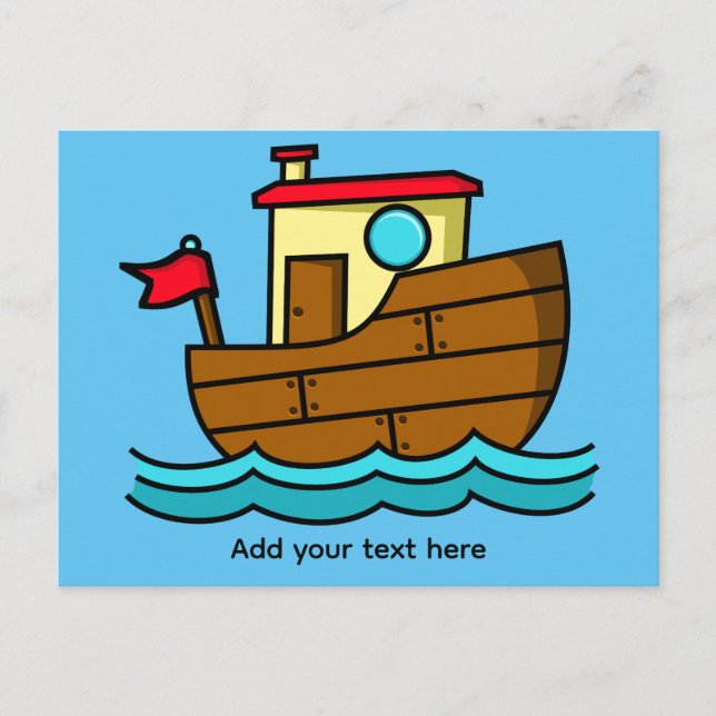 Postal Ilustración Personalizada de Barco de Dibujos Anim (Anverso)