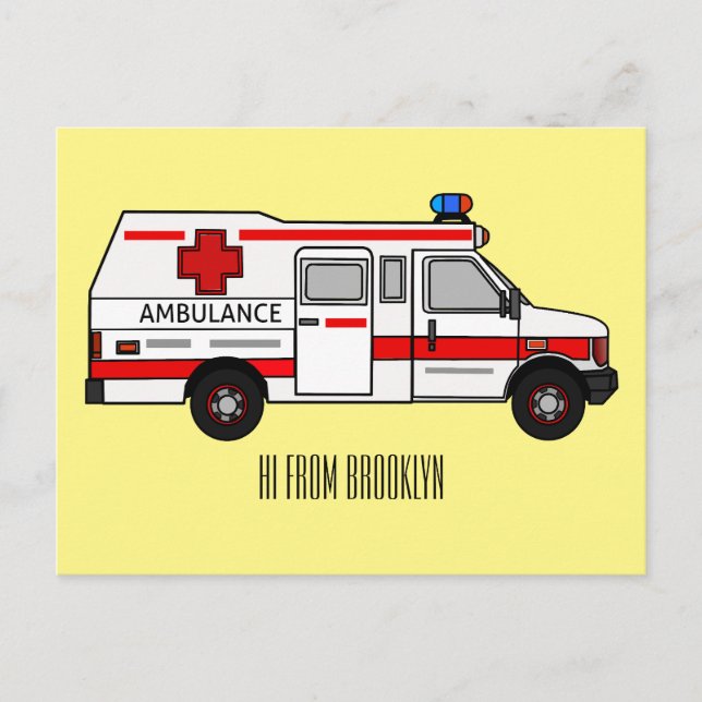 Postal Ilustracion personalizado de ambulancia (Anverso)
