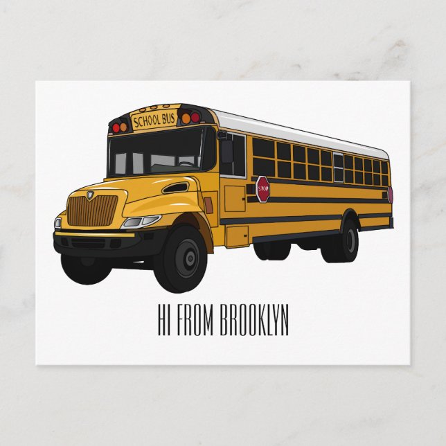 Postal Ilustracion personalizado de autobús escolar (Anverso)