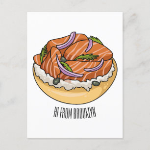 Postal Ilustracion personalizado de bagel de Salmon