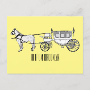 Postal ilustracion personalizado de caballos y carruajes