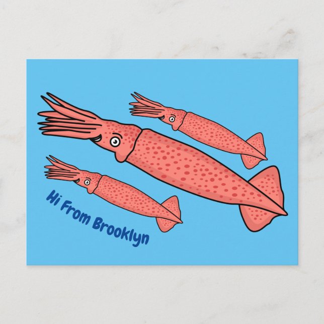 Postal Ilustracion personalizado de calamar rosa feliz (Anverso)
