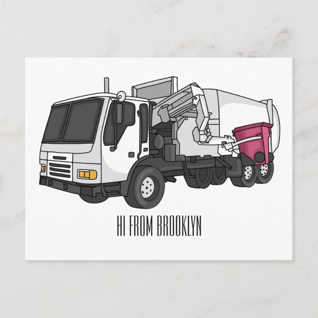 Postal Ilustracion personalizado de camión de basura (Anverso)
