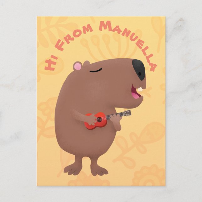 Postal Ilustracion personalizado de capybara ukulele cant (Anverso)