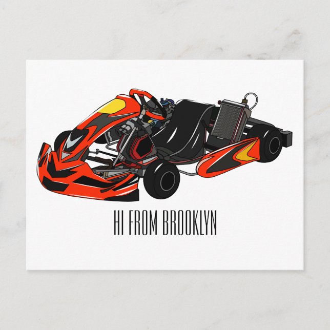 Postal Ilustracion personalizado de carreras de Kart (Anverso)