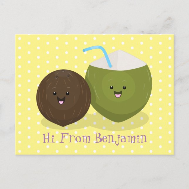Postal Ilustracion personalizado de cocos kawaii alegres (Anverso)