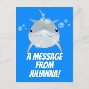 Postal Ilustracion personalizado de delfines kawaii