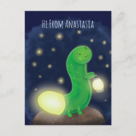 Postal Ilustracion personalizado de gusano de brillo verd