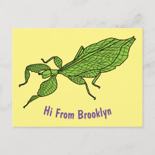 Postal Ilustracion personalizado de insectos de hoja verd