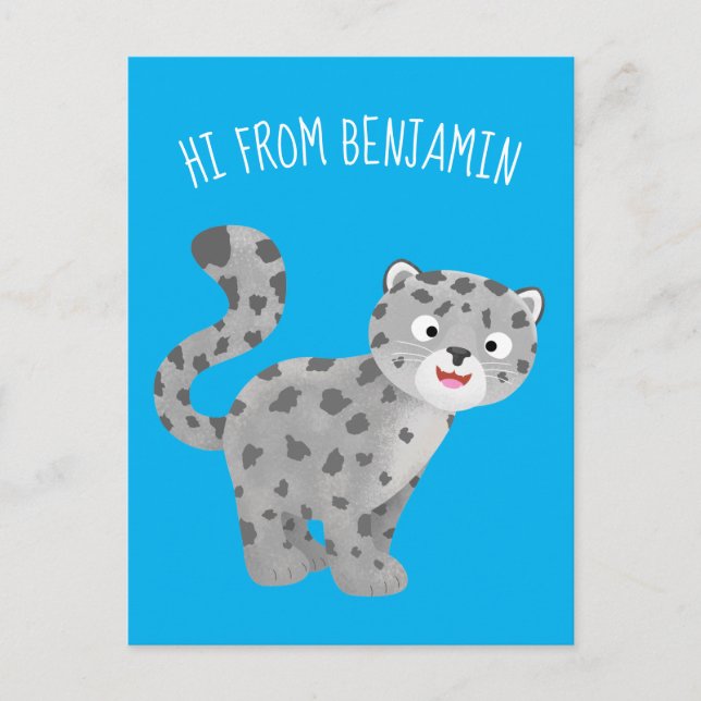 Postal Ilustracion personalizado de leopardo de las nieve (Anverso)