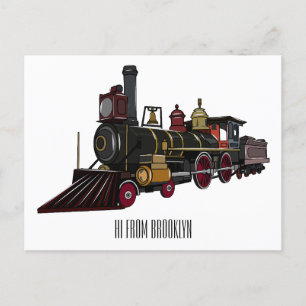 Postal Ilustracion personalizado de locomotora de vapor